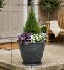 WPC Grey 15 Inch German Polymer Round Plant Container With Saucer