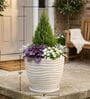 WPC Marble White 15 Inch German Polymer Round Plant Container With Saucer