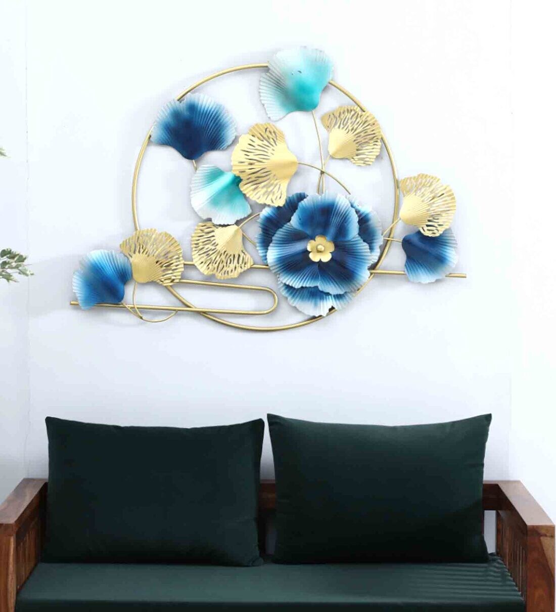 Buy Zove Wrought Iron Blue And Golden Floral Wall Art Online Floral