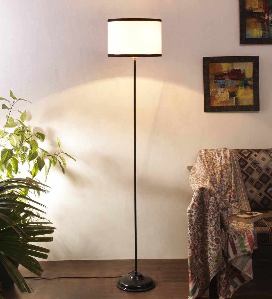 Buy Damsel Multicolour Cotton Shade Club Floor Lamp With Iron Base at ...