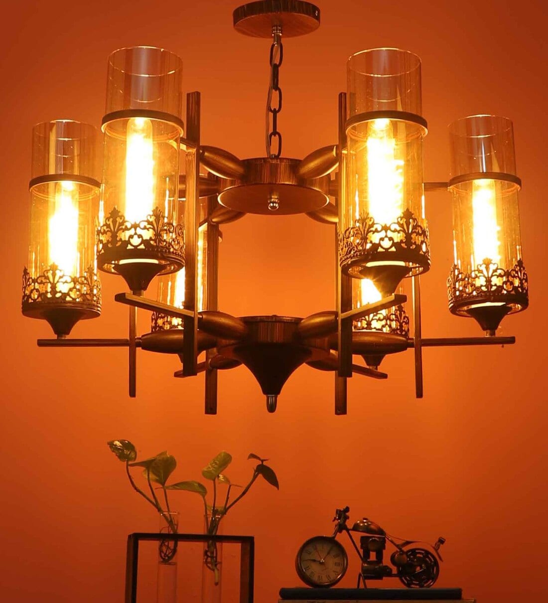 Buy Wrought Iron Rustic Finish Brown Mild Steel, Glass & Wood