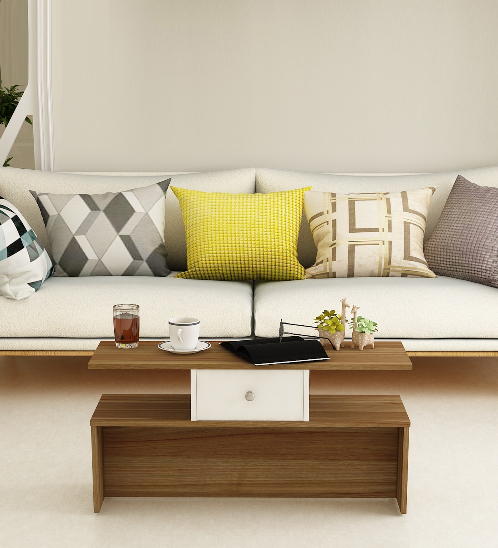 Wrick Coffee Table in Lyon Teak & White Finish
