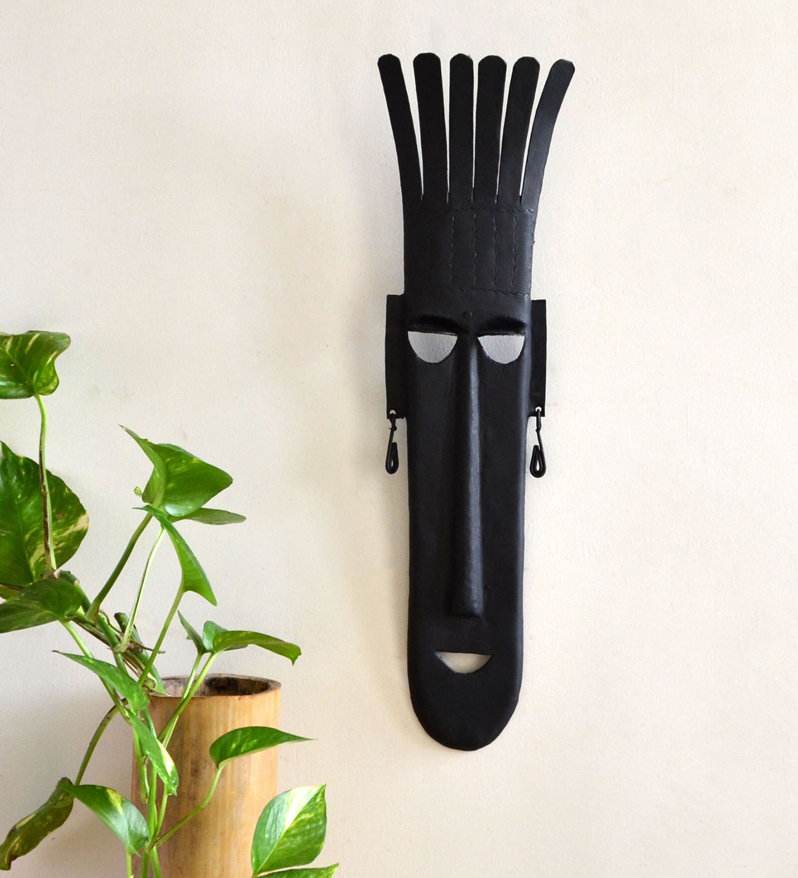 Black Wrought Iron 5.5 X 1 X 17.5 Inch Tribal Mask