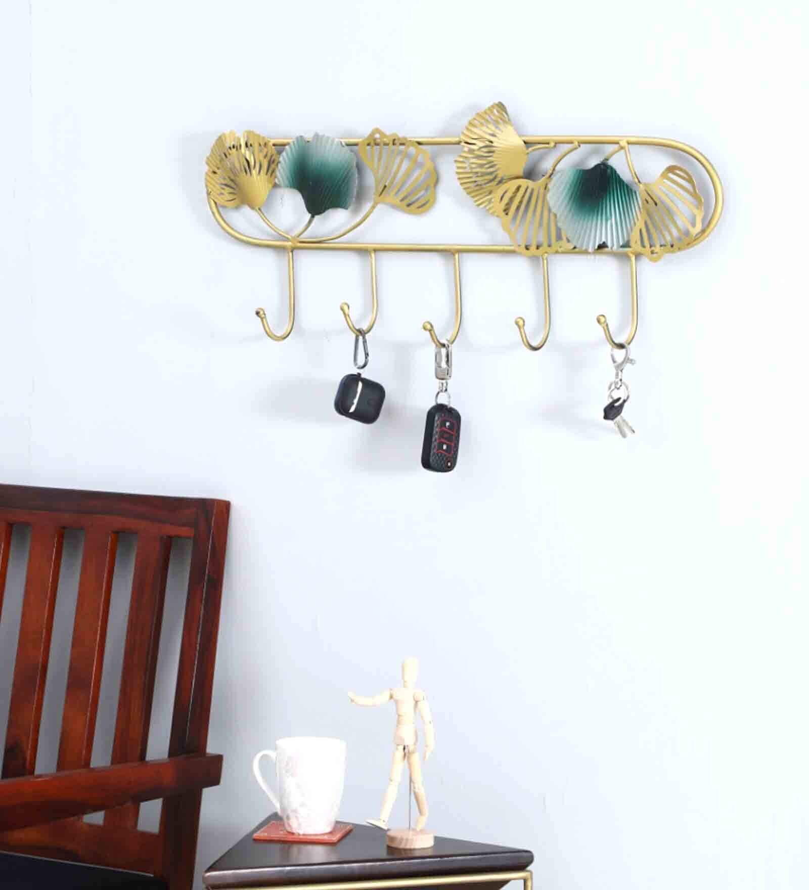 Wrought Iron Green And Golden Key Holder