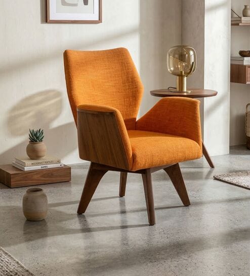 Wrap Raffia Fabric Lounge Chair in Orange Color