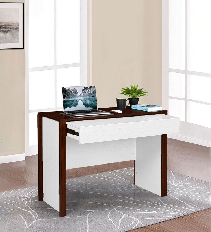 hutch corner study table in frosty white colour by comfold