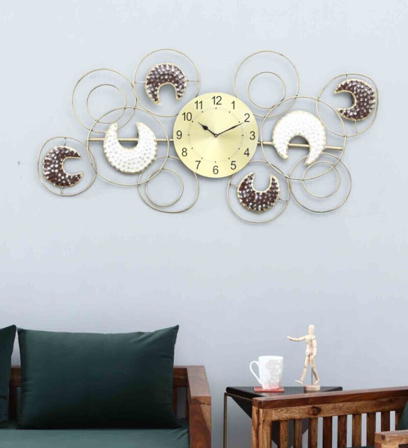 Buy Wrought Iron Golden Wall Clock By Ganeshay Textiles Craft Online