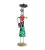Wrought Iron Handcrafted Lady with Umbrella Multicolor Figurine