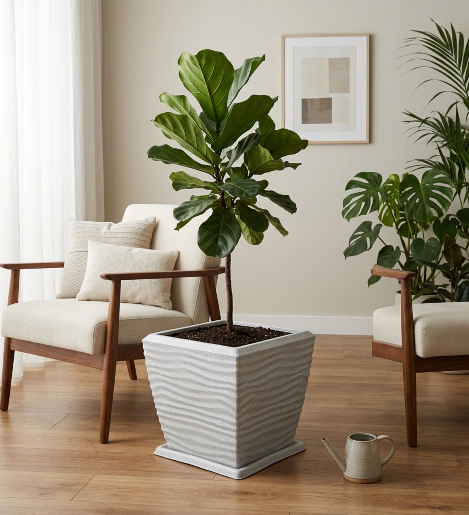 WTK Marble White 15 Inch German Polymer Square Plant Container With Saucer