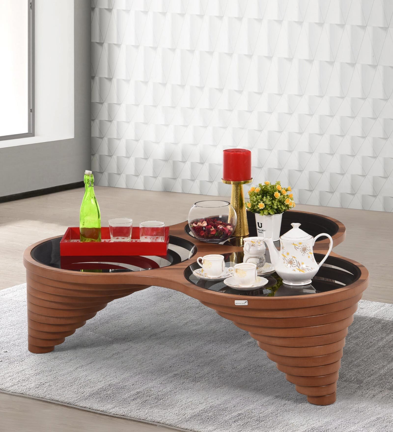 Wyva Glass Top Coffee Table In Brown Colour