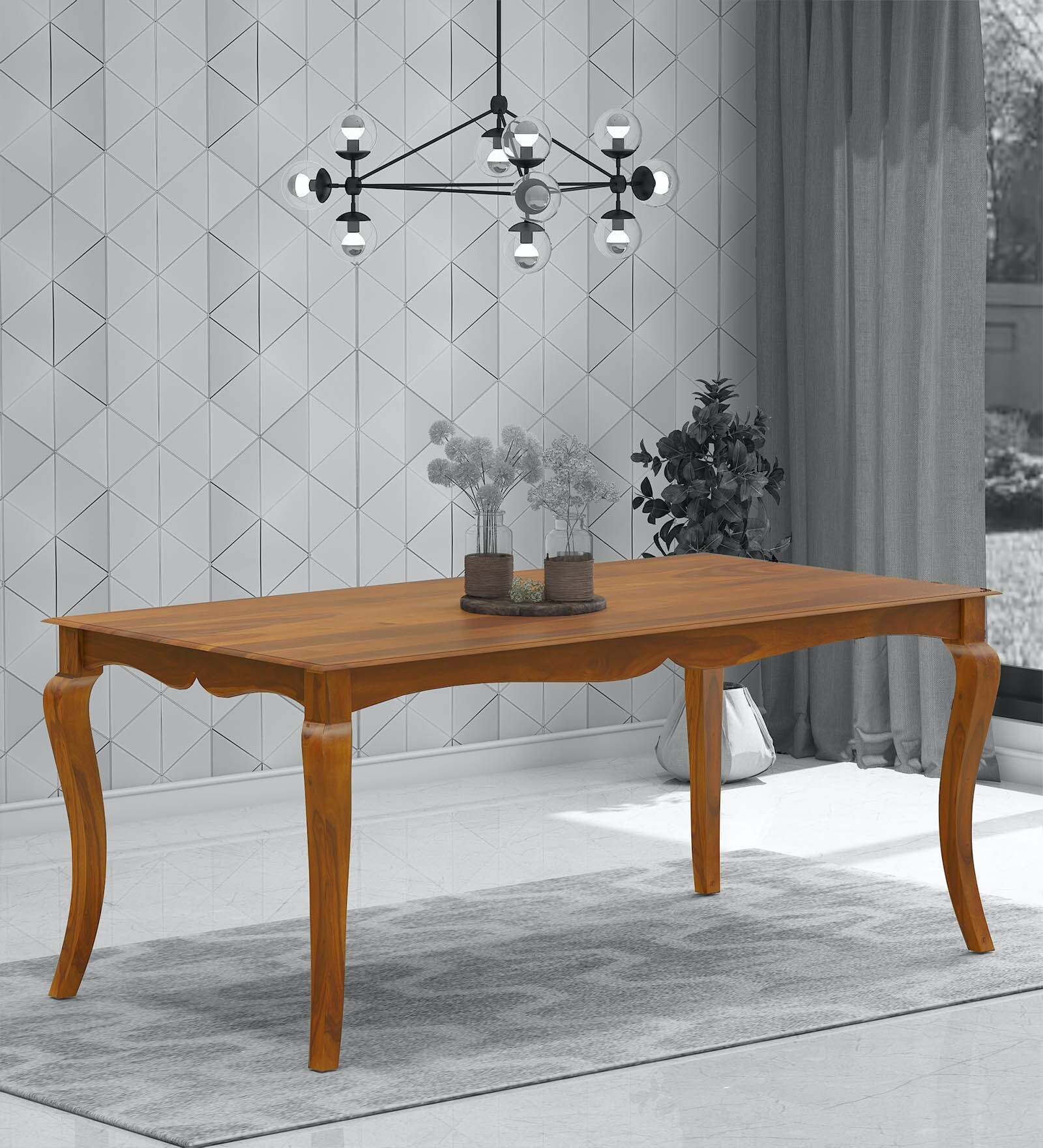 Buy Xavier Sheesham Wood 8 Seater Dining Table in Rustic Teak Finish at