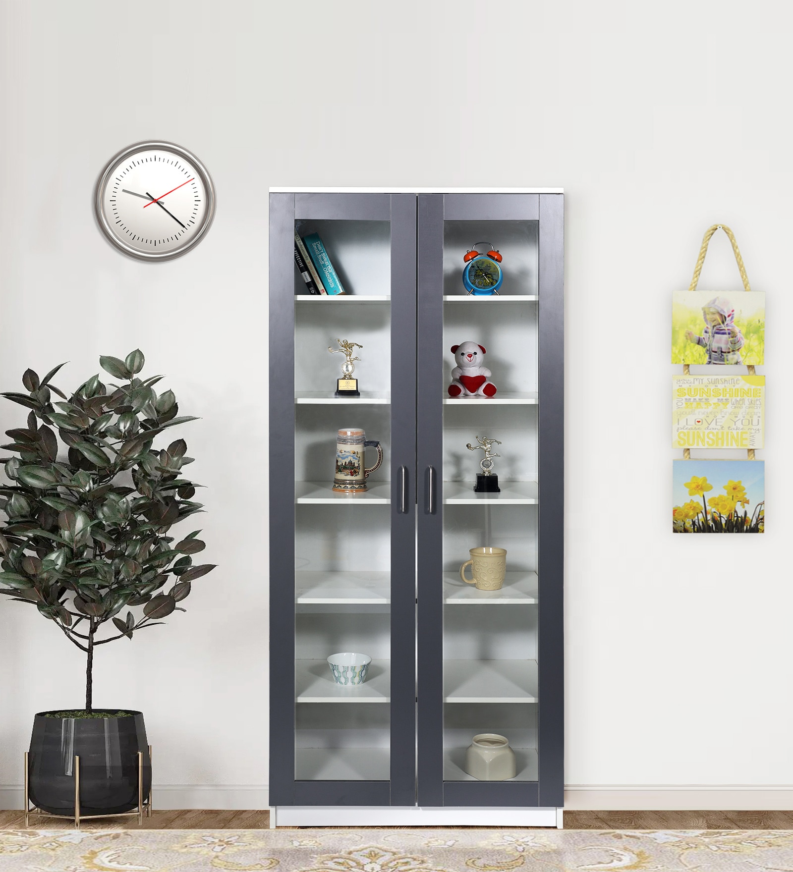 Zenith Crockery Unit With Adjustable Shelf in Graphite Grey and Frosty white Finish