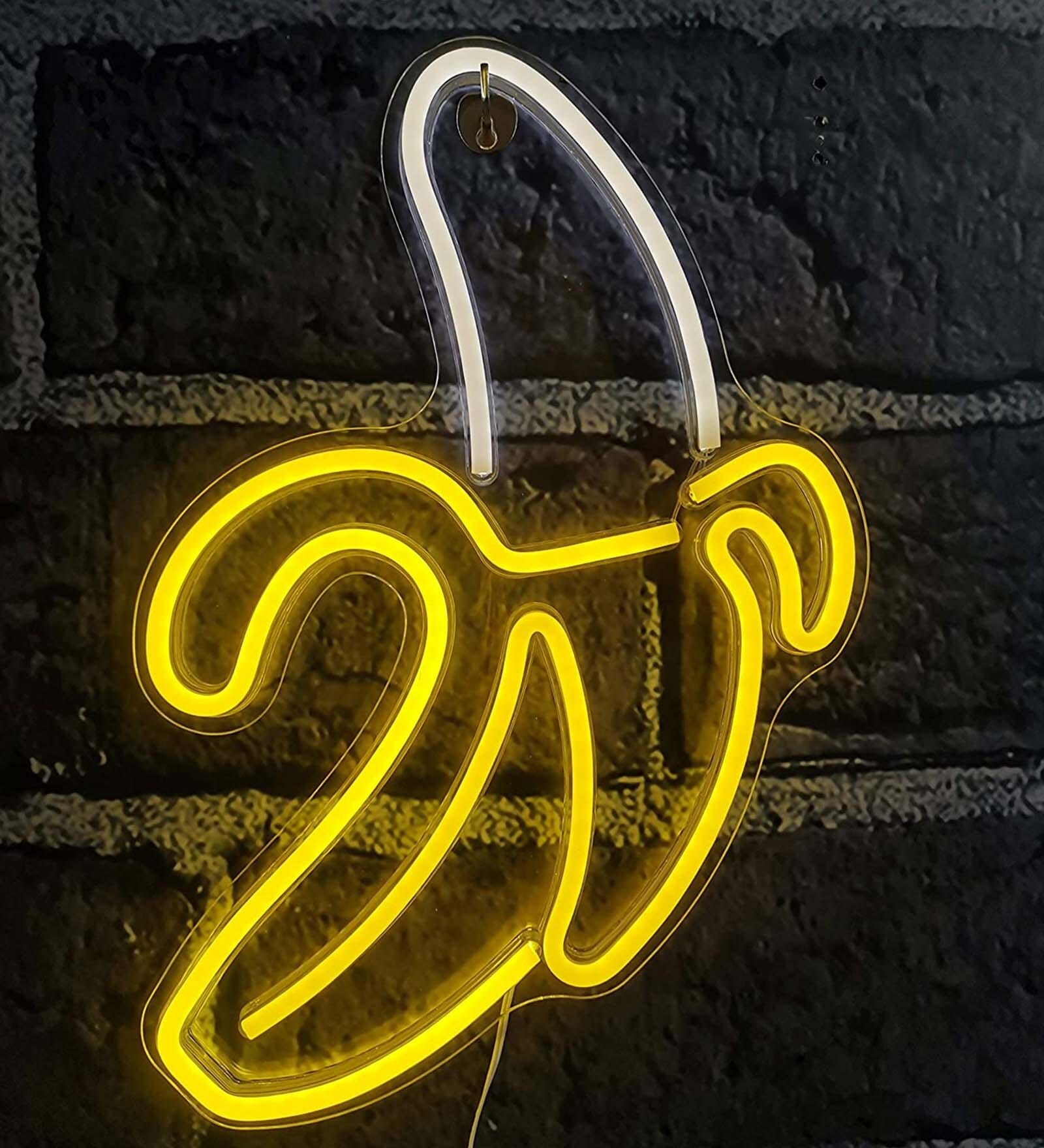 Led Neon White & Yellow Banana Shaped Bubble Wall Sign For Cool Light