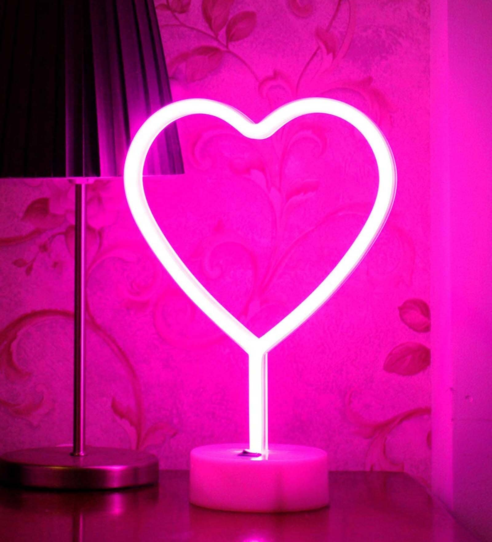 Pink Heart Love Led Neon Light With Holder Base