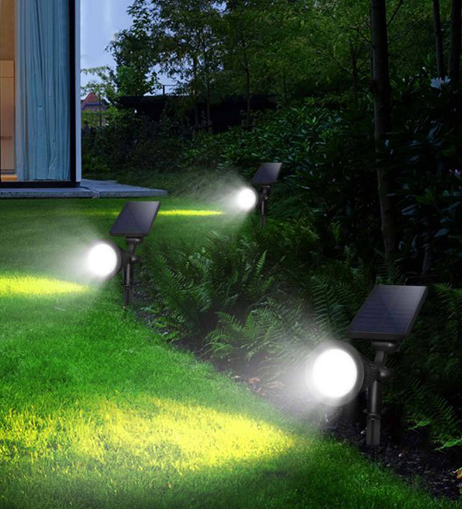 White Spotlights Light 2-In-1 Adjustable Brightness 4 Led With Automatic On/Off Sensor Wall/Landscape Solar Lights (Pack Of 2)