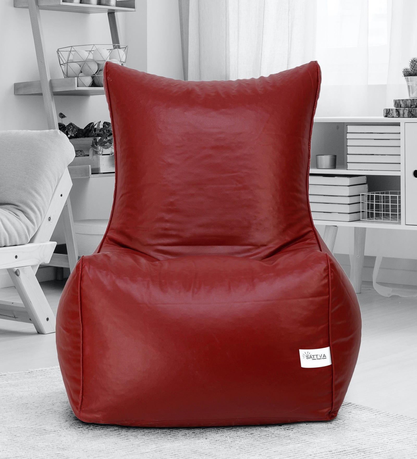 Chair Leatherette Bean Bag With Beans in Maroon Colour