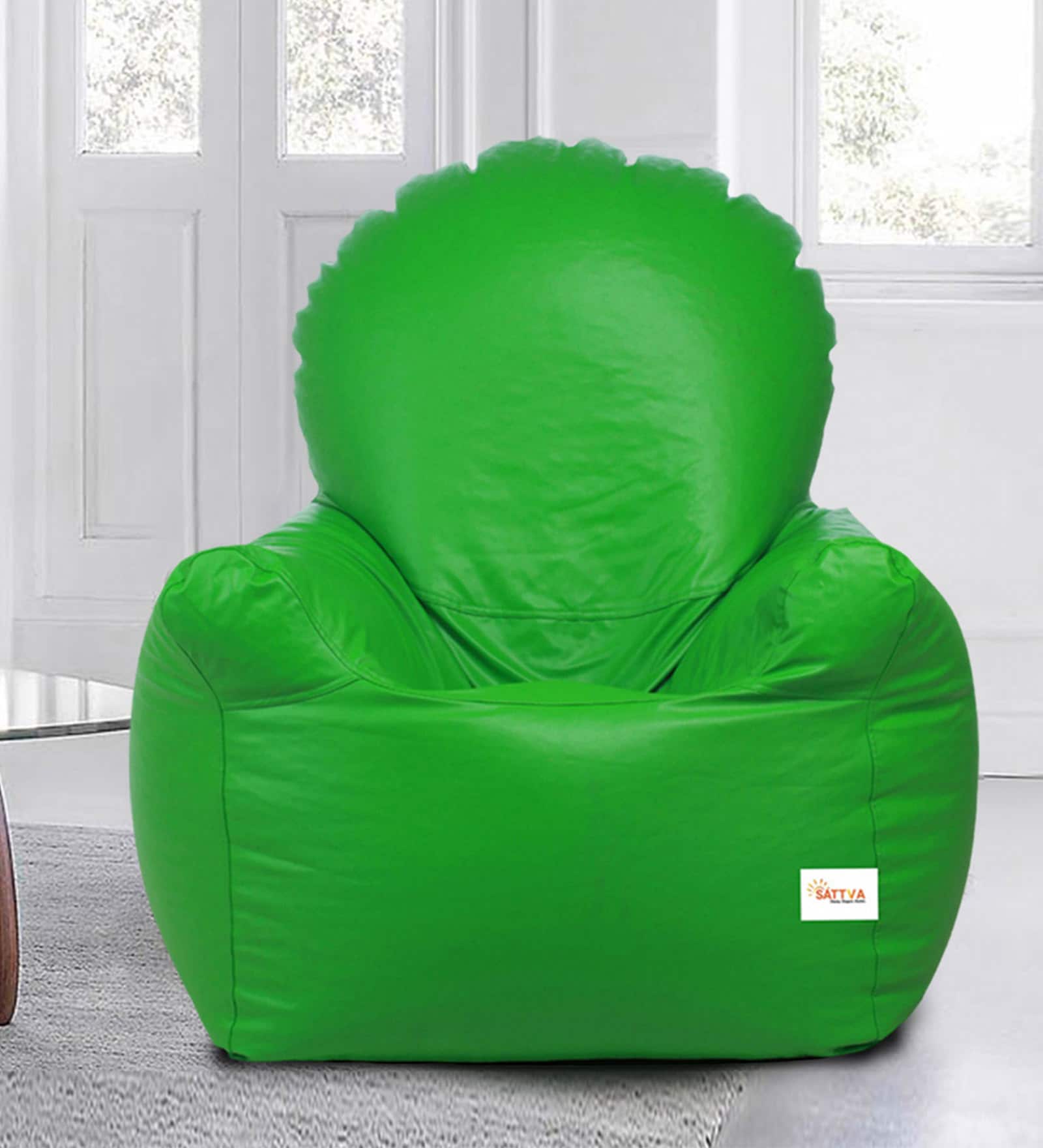 Buy Arm Chair Style XXL Bean Bag with Beans in Neon Green Colour by