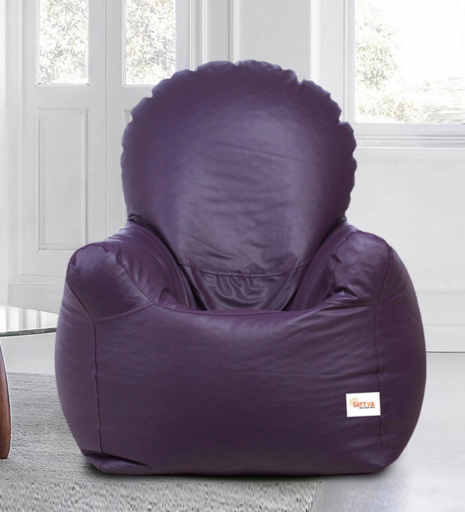 Buy Arm Chair XXL Bean Bag with Beans in Purple Colour by Sattva Online