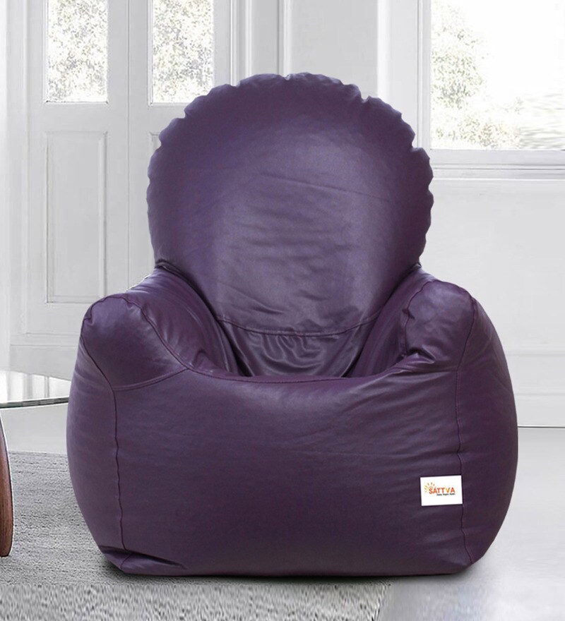 Buy Arm Chair XXL Bean Bag with Beans in Purple Colour by Sattva Online