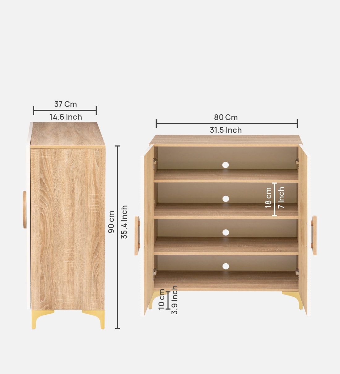 Buy XYLO Shoe Cabinet for 16 Pairs In Oak & White finish at 25