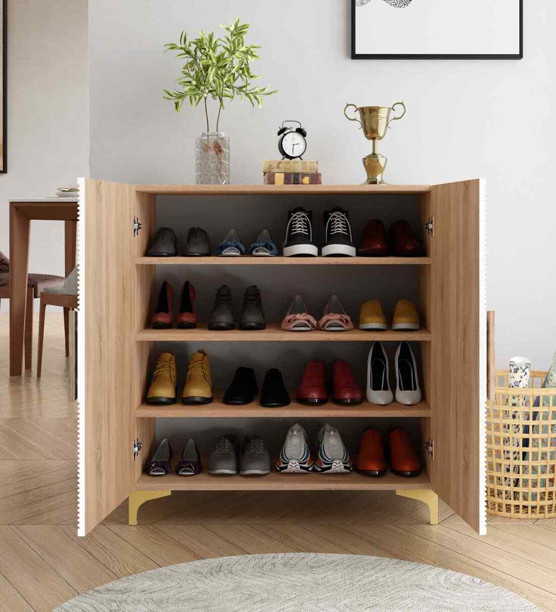 Shoco Buy XYLO Shoe Cabinet for 16 Pairs In Oak & White finish at 25