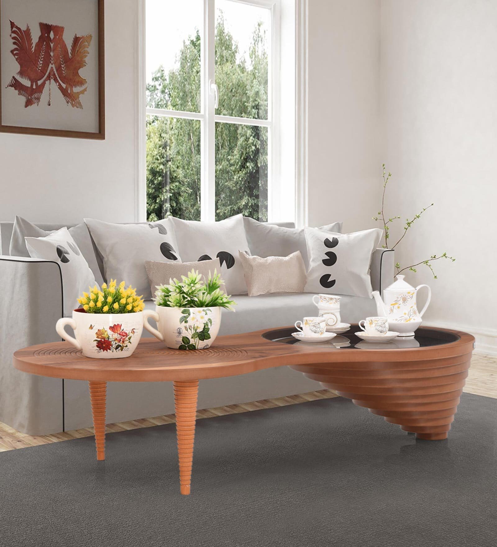 Xyva Glass Top Coffee Table In Brown Colour