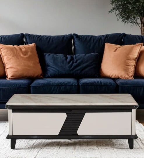 Xylo Marble Top Coffee Table In White & Black Colour