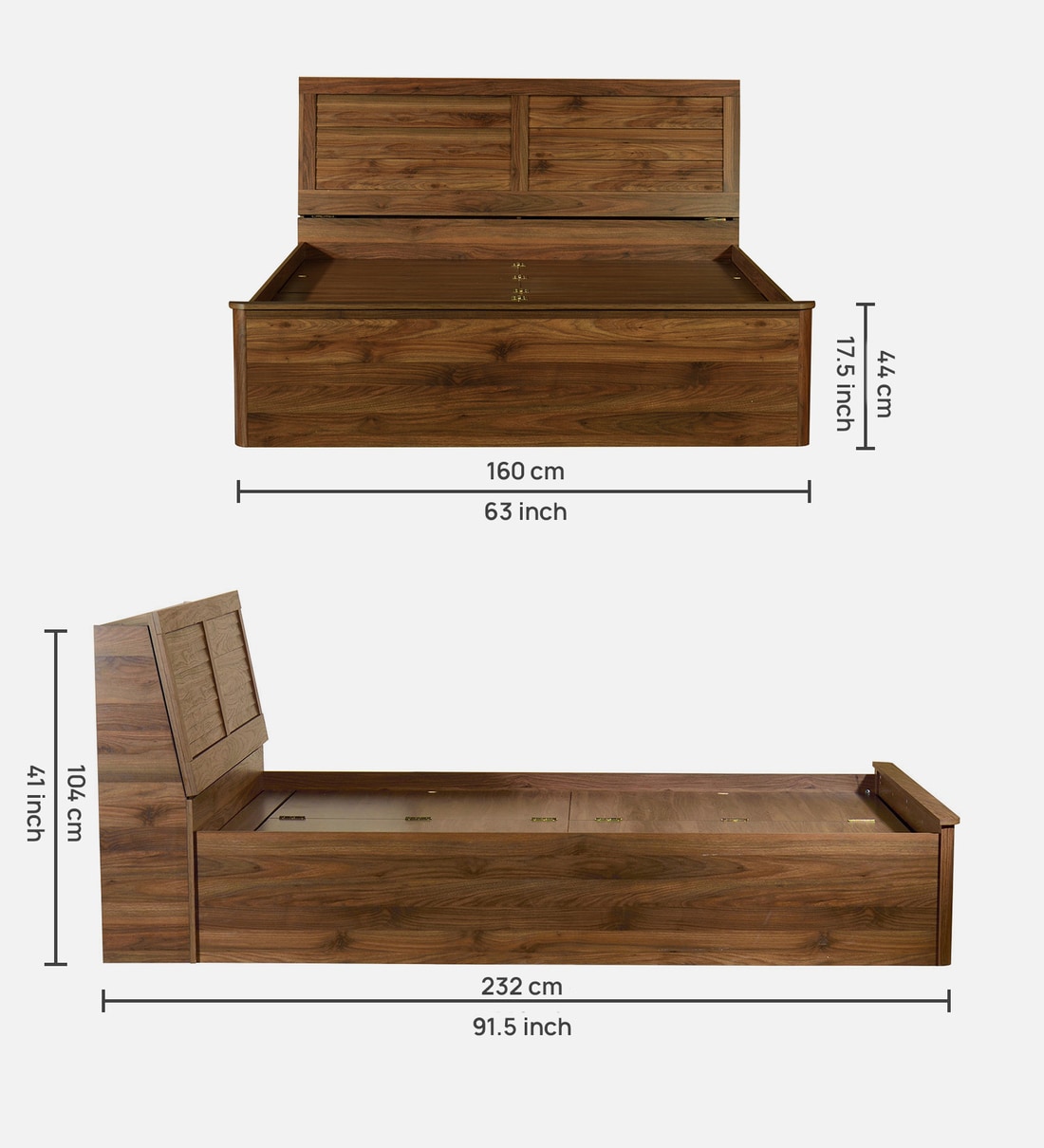 Buy Yamato Queen Size Bed in Columbia Walnut Finish with Box Storage