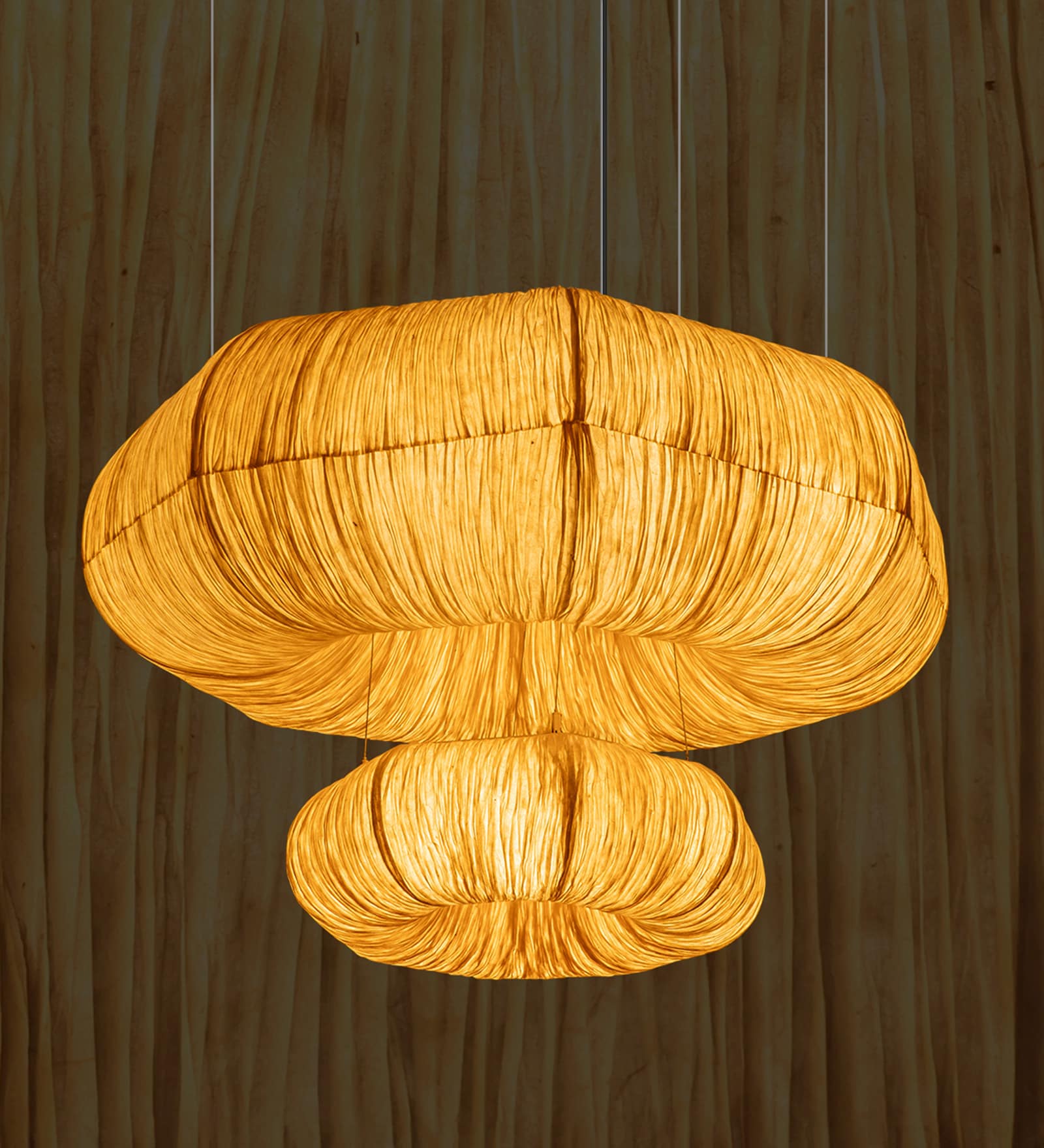 Yamir- Small Pleated Lokta Paper Handcrafted E27 holder Pendant Lamp (with Bulb) Yamir- Small Pleated Lokta Paper Handcrafted E27 holder Pendant Lamp (with Bulb)