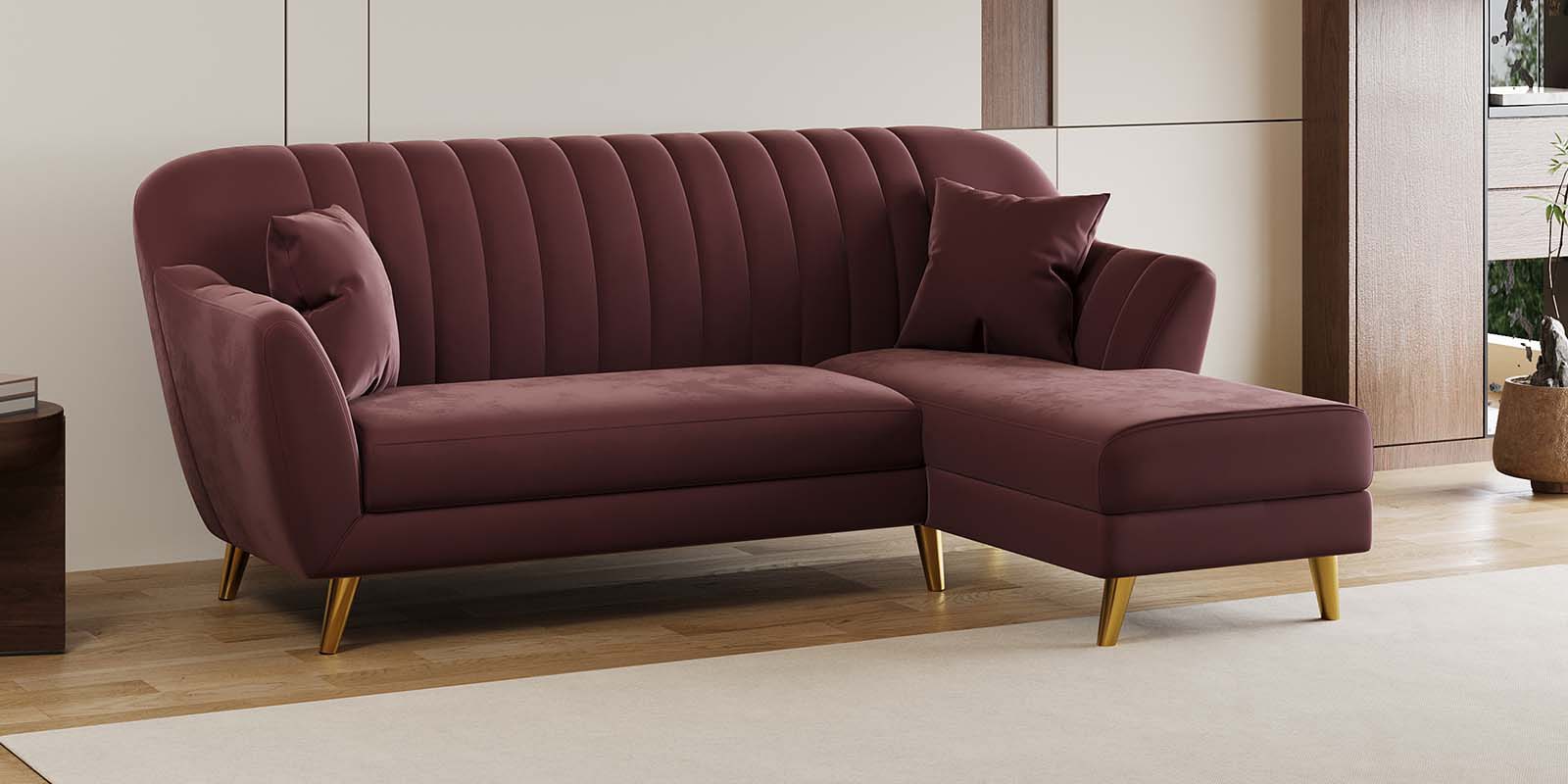 Yardley Velvet Fabric LHS Sectional Sofa (2 + Lounger) in Wine Red Color