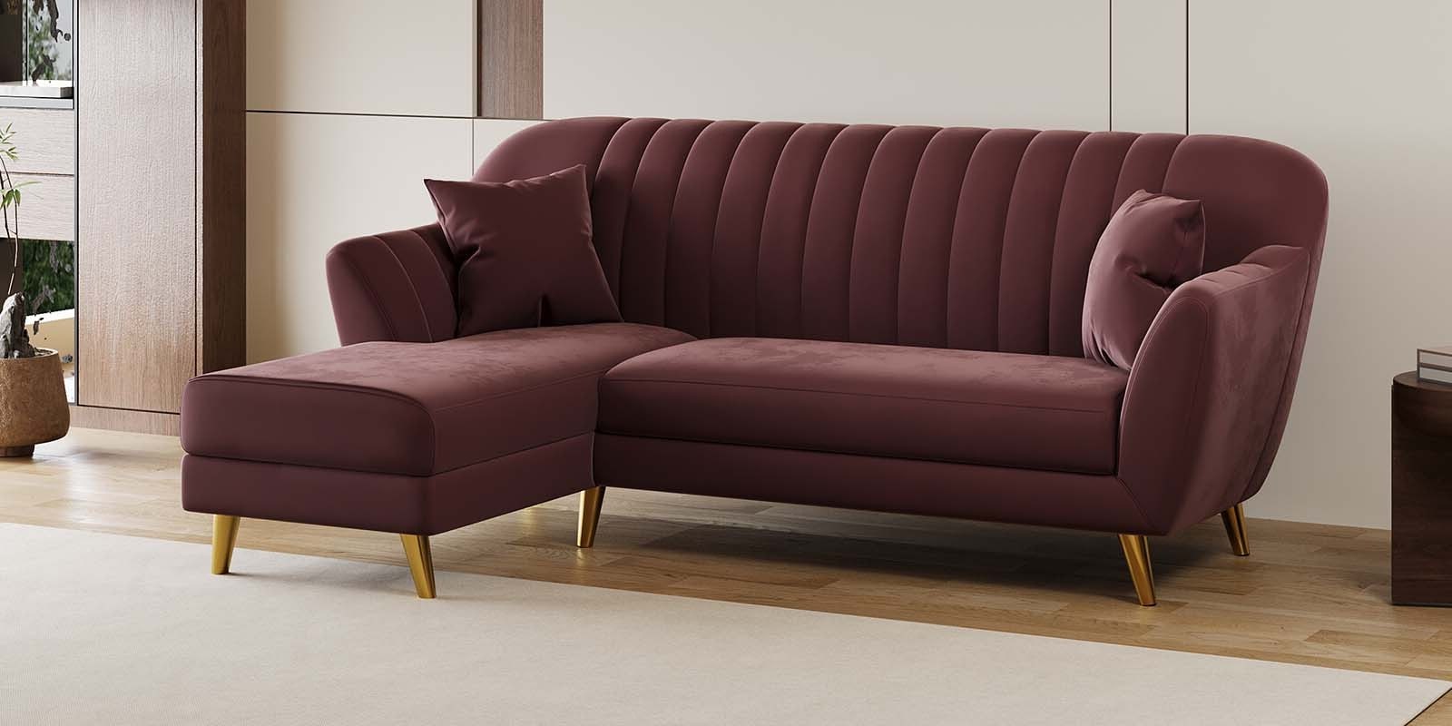 Yardley Velvet RHS Sectional Sofa (2 + Lounger) in Wine Red Color