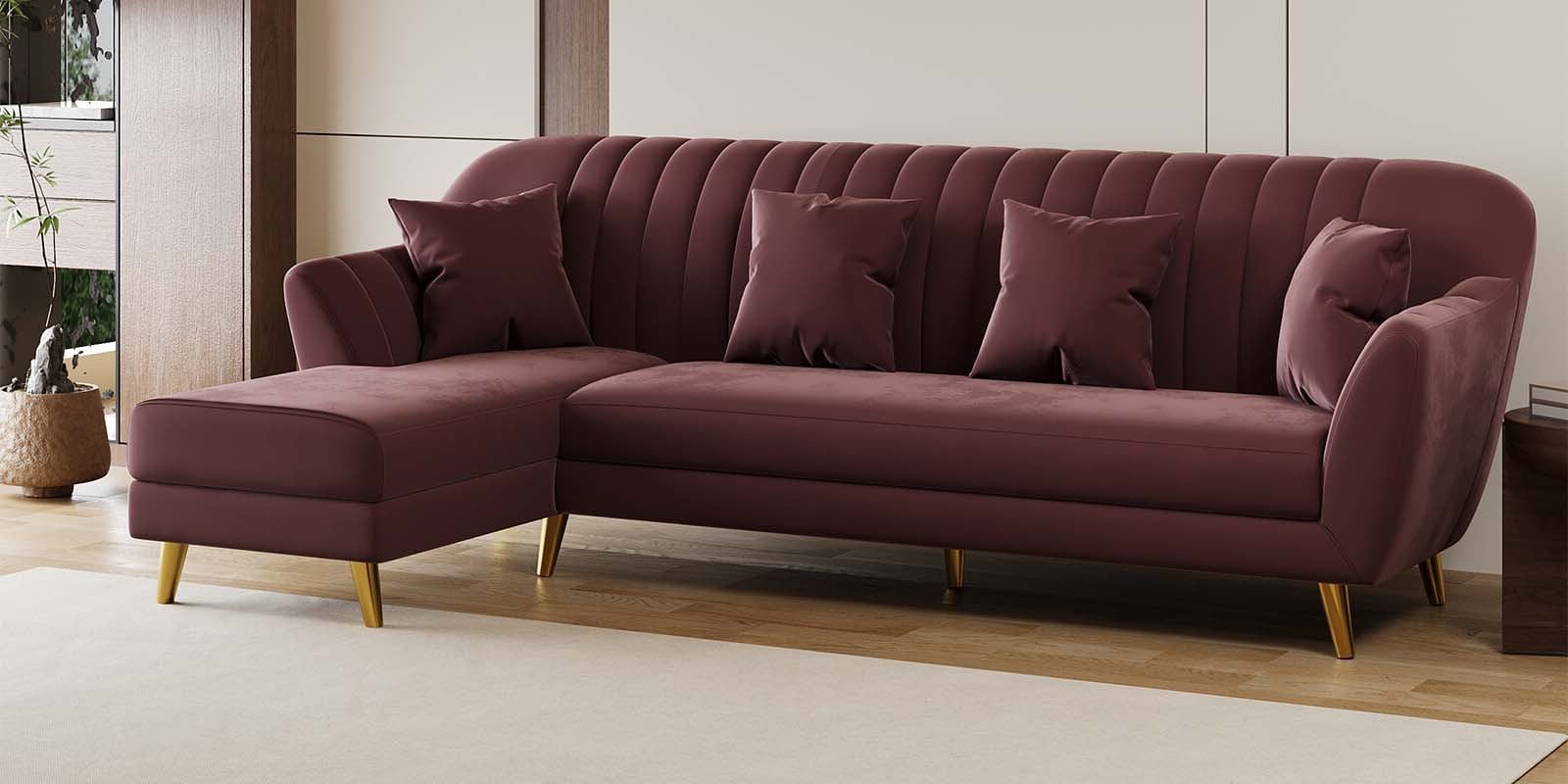 Yardley Velvet Fabric RHS Sectional Sofa (3 + Lounger) in Wine Red Color