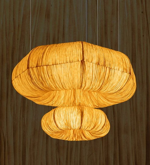 Yamir- Small Pleated Lokta Paper Handcrafted E27 holder Pendant Lamp (with Bulb)