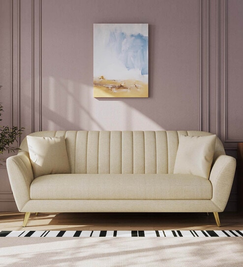 Yardley Chenille Fabric 3 Seater Sofa in Beige Color
