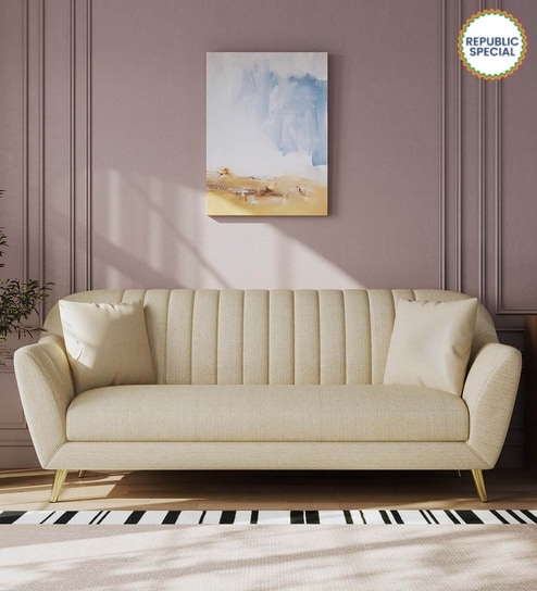 Yardley Chenille Fabric 3 Seater Sofa in Beige Color