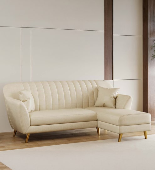 Yardley Chenille Fabric LHS Sectional Sofa (2 + Lounger) in Beige Color