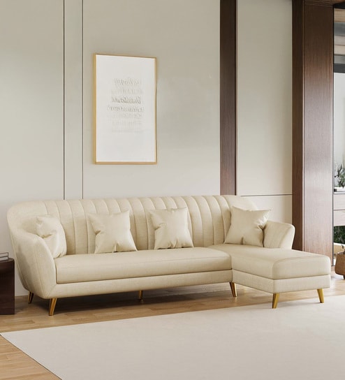 Yardley Chenille Fabric LHS Sectional Sofa (3 + Lounger) in Beige Color