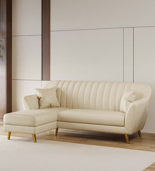 Yardley Chenille Fabric RHS Sectional Sofa (2 + Lounger) in Beige Color