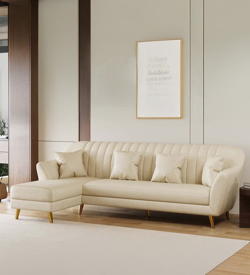 Yardley Chenille Fabric RHS Sectional Sofa (3 + Lounger) in Beige Color