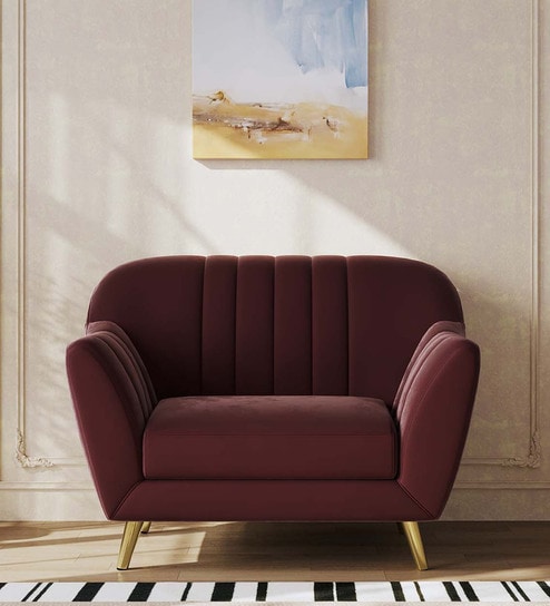 Yardley Velvet Fabric 1 Seater Sofa in Wine Red Color