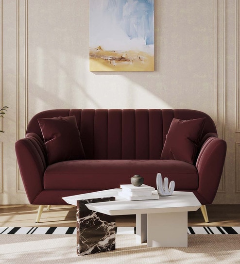 Yardley Velvet Fabric 2 Seater Sofa in Wine Red Color