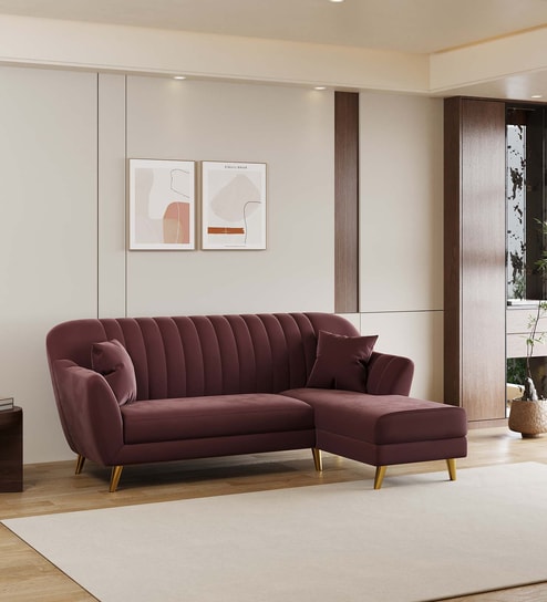 Yardley Velvet Fabric LHS Sectional Sofa (2 + Lounger) in Wine Red Color