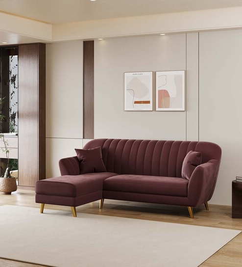 Yardley Velvet RHS Sectional Sofa (2 + Lounger) in Wine Red Color