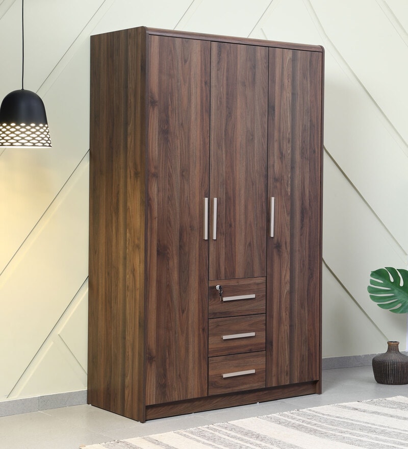 Buy Yamato 3 Door Wardrobe in Columbia Walnut Finish By Mintwud Online — free download