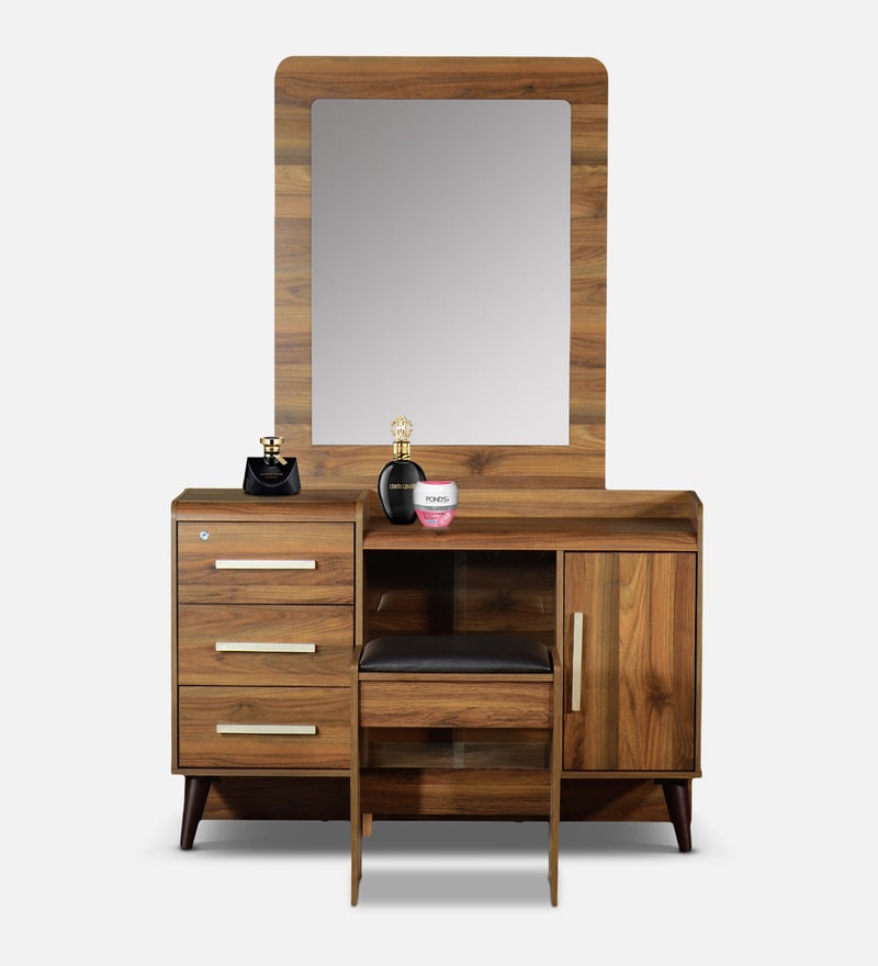 walnut dressing table with mirror and stool