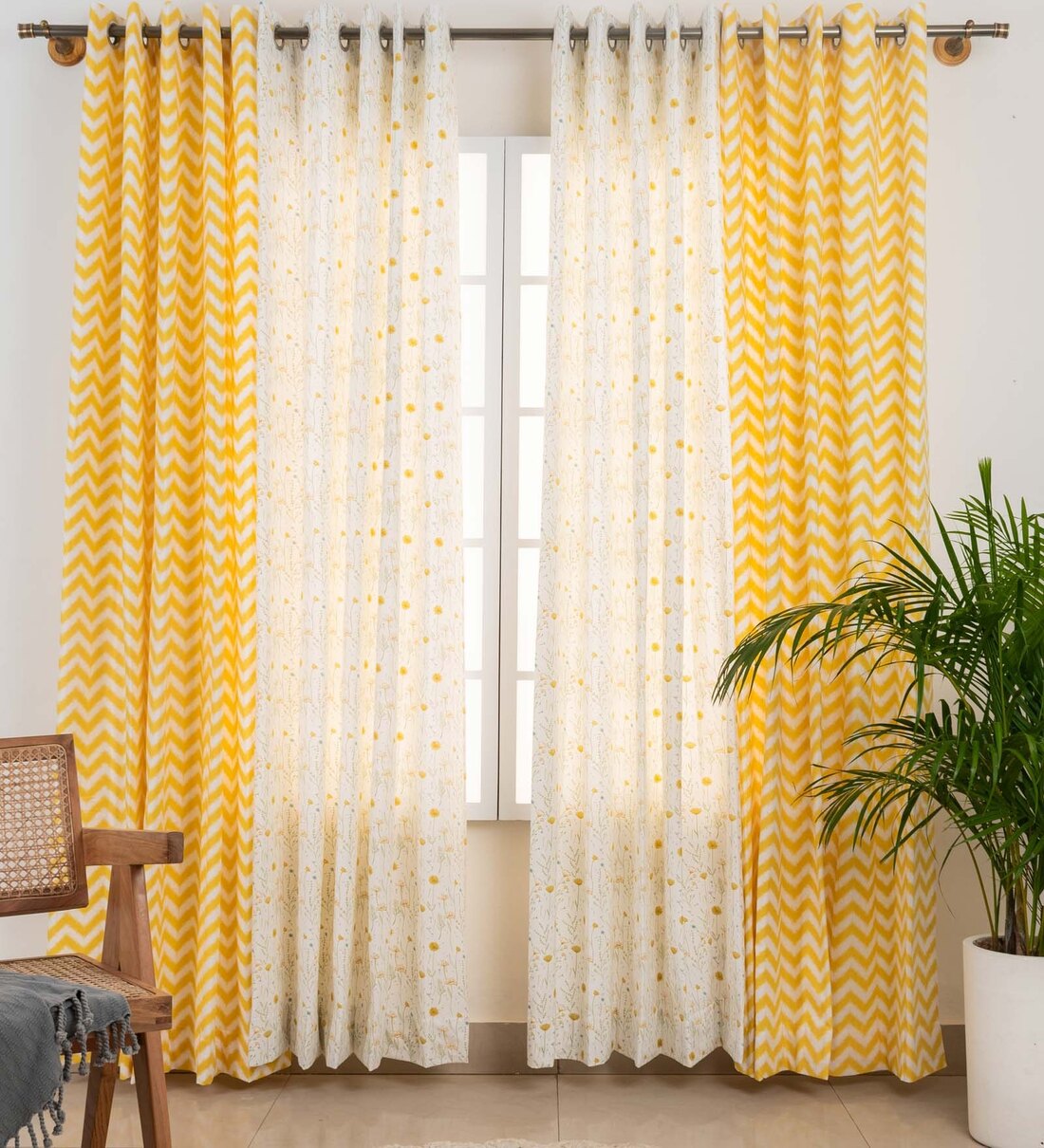 Yellow and store white curtains