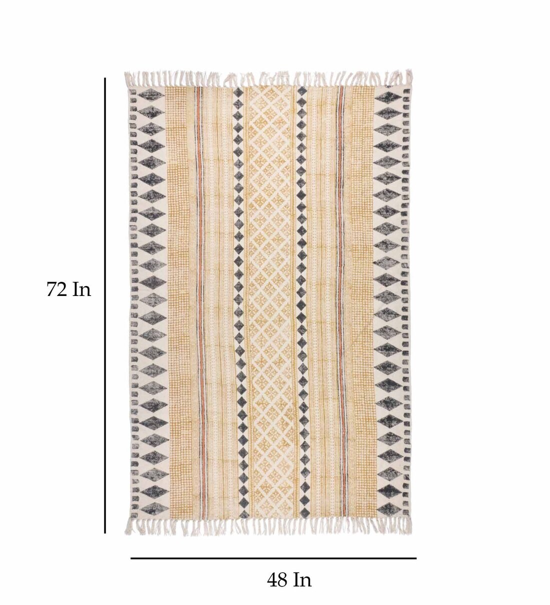 Buy Yellow and Black Cotton Geometric 6x4 Feet Hand Woven Dhurrie by ORNA HOUSE Online Cotton