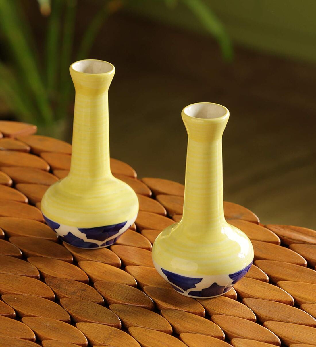 Buy Yellow Ceramic 'The LongNeck Vases' Set Handpainted Vases, Set Of