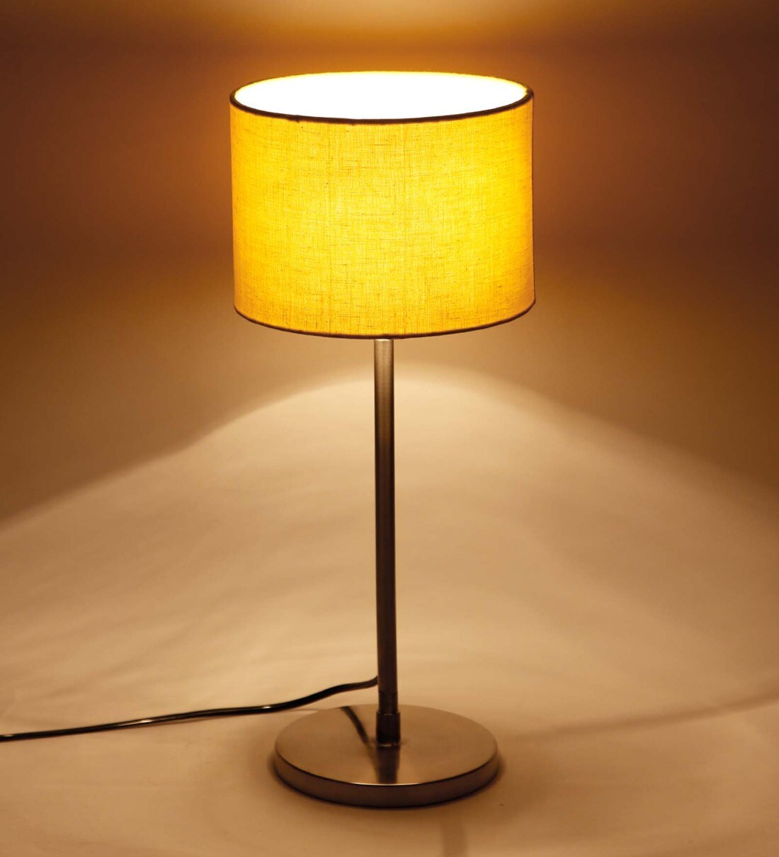 Buy Yellow Cotton Shade Traditional Table Lamp With Steel Base By New