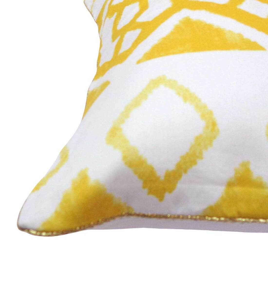 Buy Yellow Cotton Floral 16x16 Inches Cushion Cover by Belly Cheer Online Traditional Print